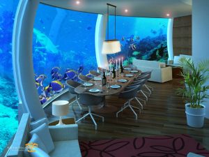 dining room خانه های زیر دریا با تکنولوژی مدرن ساختمان سازی