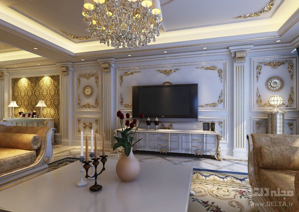 luxury tv wall living room european style modern living room ideas with black leather sofa نور مخفی سقف ؛ 5 نمونه نورپردازی مدرن