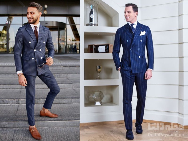 کت و شلوار راه راه مردانه کراوات