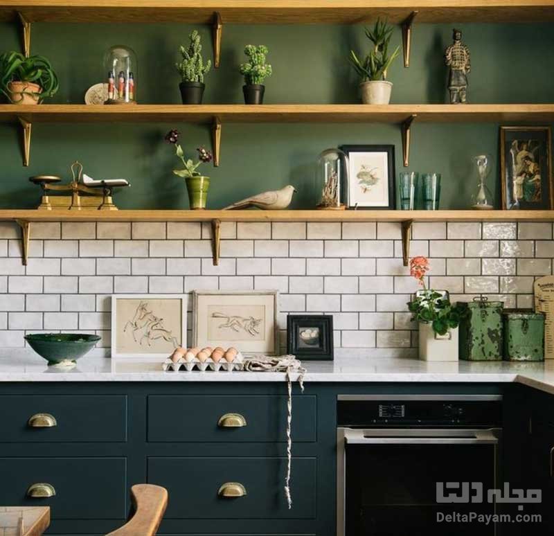 آشپزخانه‌ شیک و مدرن با دیواری جذاب