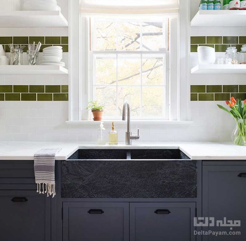 ترکیب رنگ سفید و سبز در آشپزخانه