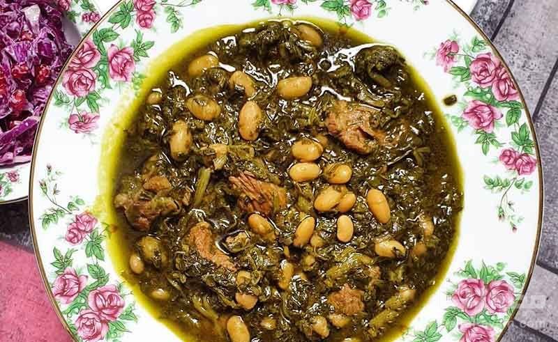 خورشت اسفناج با لوبیا
