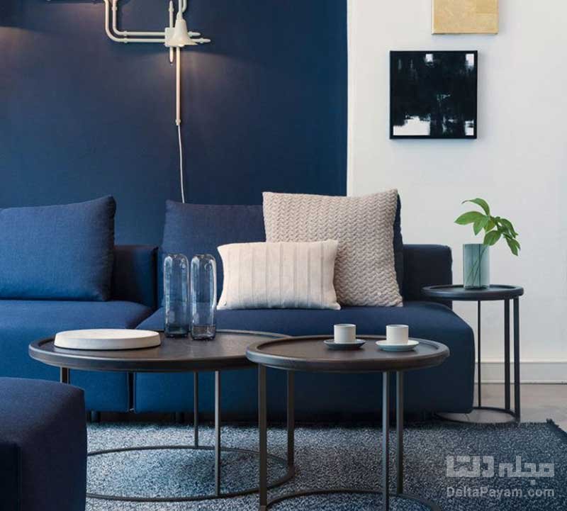 ایده های ترکیب رنگی آبی و خاکستری در چیدمان نشیمن