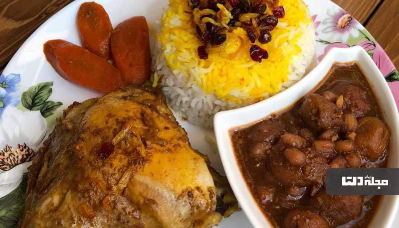 مرغ و آلو با رب انار و هویج